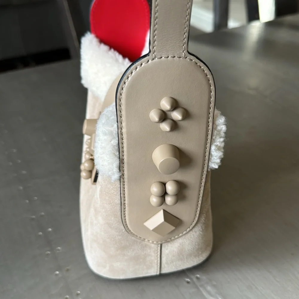 Christian Louboutin atlas carasky shearling beige bag with crossbody strap